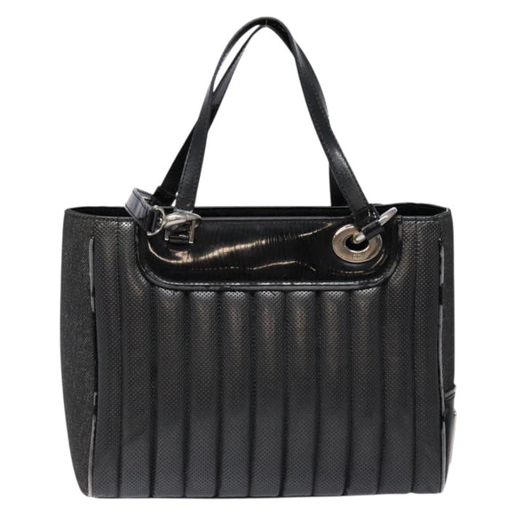 Christian Dior Montaigne Hand Bag Canvas Leather 2way Black Silver Auth 137291