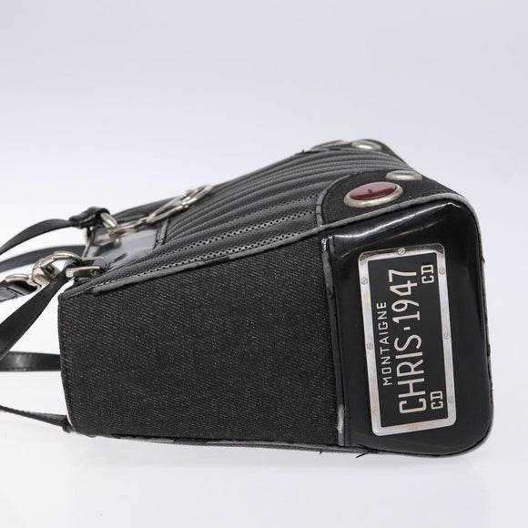 Christian Dior Montaigne Hand Bag Canvas Leather 2way Black Silver Auth 137291