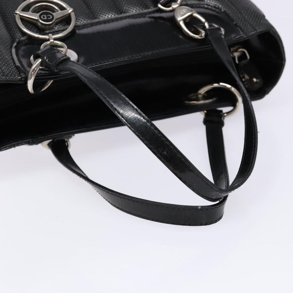 Christian Dior Montaigne Hand Bag Canvas Leather 2way Black Silver Auth 137291