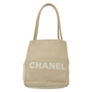 CHANEL Camelia Shoulder Bag Leather Beige Gold CC Auth 137317-2