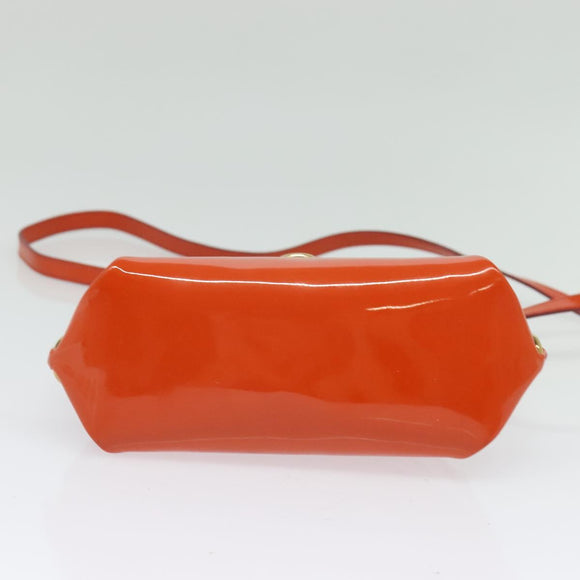 Salvatore Ferragamo Gancini Hand Bag Enamel 2way Orange Gold Auth 137418