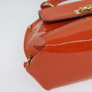 Salvatore Ferragamo Gancini Hand Bag Enamel 2way Orange Gold Auth 137418-9