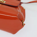 Salvatore Ferragamo Gancini Hand Bag Enamel 2way Orange Gold Auth 137418-16