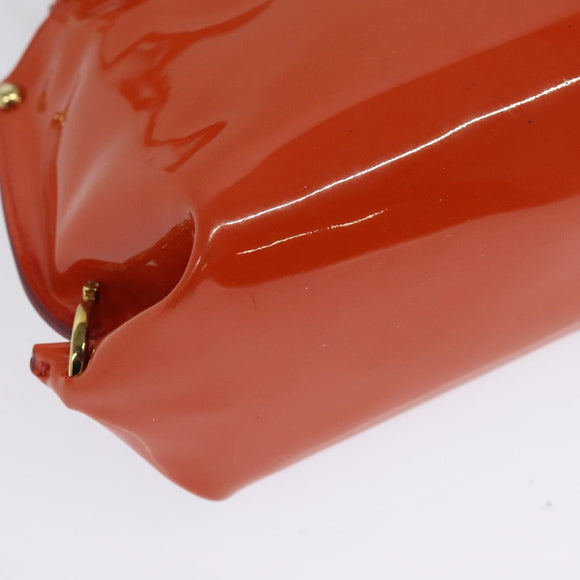 Salvatore Ferragamo Gancini Hand Bag Enamel 2way Orange Gold Auth 137418