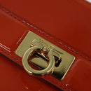 Salvatore Ferragamo Gancini Hand Bag Enamel 2way Orange Gold Auth 137418-19