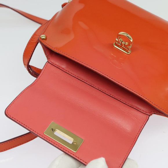 Salvatore Ferragamo Gancini Hand Bag Enamel 2way Orange Gold Auth 137418