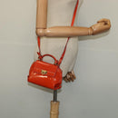 Salvatore Ferragamo Gancini Hand Bag Enamel 2way Orange Gold Auth 137418-24