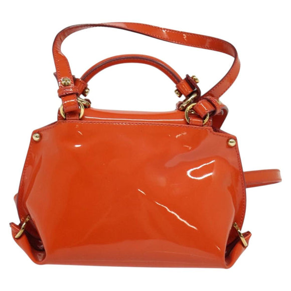 Salvatore Ferragamo Gancini Hand Bag Enamel 2way Orange Gold Auth 137418