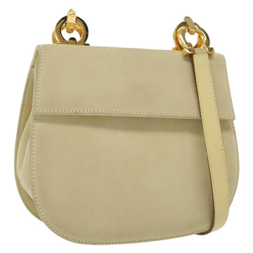 Salvatore Ferragamo Gancini Shoulder Bag Suede Beige Gold Auth 137419