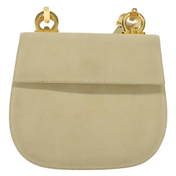 Salvatore Ferragamo Gancini Shoulder Bag Suede Beige Gold Auth 137419