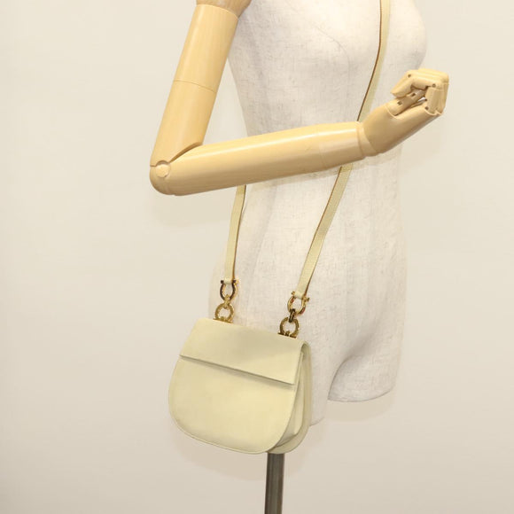 Salvatore Ferragamo Gancini Shoulder Bag Suede Beige Gold Auth 137419