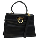 Salvatore Ferragamo Gancini Hand Bag Leather 2way Black Gold Auth 137421-1