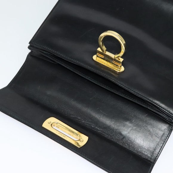 Salvatore Ferragamo Gancini Hand Bag Leather 2way Black Gold Auth 137421