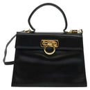 Salvatore Ferragamo Gancini Hand Bag Leather 2way Black Gold Auth 137421-13