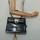 Salvatore Ferragamo Gancini Hand Bag Leather 2way Black Gold Auth 137421-24