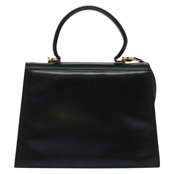 Salvatore Ferragamo Gancini Hand Bag Leather 2way Black Gold Auth 137421