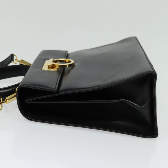 Salvatore Ferragamo Gancini Hand Bag Leather 2way Black Gold Auth 137421