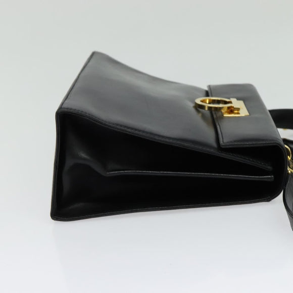 Salvatore Ferragamo Gancini Hand Bag Leather 2way Black Gold Auth 137421