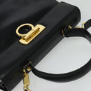 Salvatore Ferragamo Gancini Hand Bag Leather 2way Black Gold Auth 137421-6