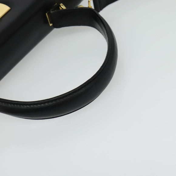 Salvatore Ferragamo Gancini Hand Bag Leather 2way Black Gold Auth 137421
