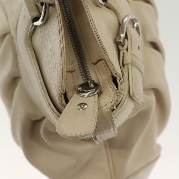 Salvatore Ferragamo Gancini Tote Bag Leather Beige Silver Auth 137424