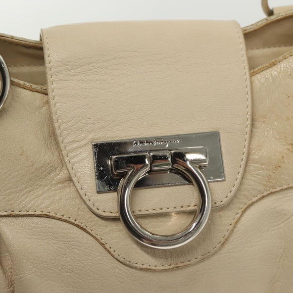Salvatore Ferragamo Gancini Tragetasche Leder Beige Silber Original 137424