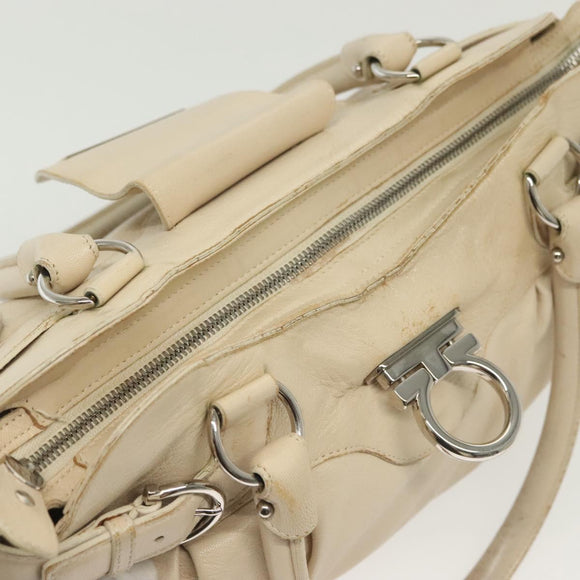 Salvatore Ferragamo Gancini Tote Bag Leather Beige Silver Auth 137424