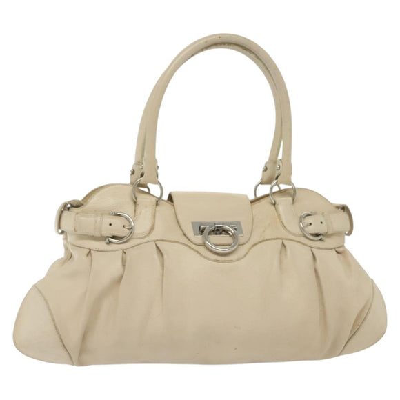Salvatore Ferragamo Gancini Tote Bag Leather Beige Silver Auth 137424