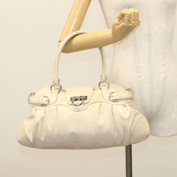 Salvatore Ferragamo Gancini Tote Bag Leather Beige Silver Auth 137424