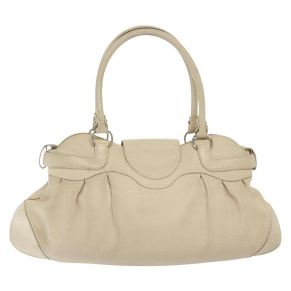 Salvatore Ferragamo Gancini Tote Bag Leather Beige Silver Auth 137424