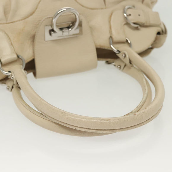 Salvatore Ferragamo Gancini Tote Bag Leather Beige Silver Auth 137424