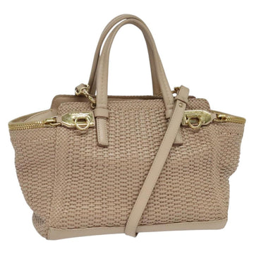 Salvatore Ferragamo Gancini Hand Bag Leather 2way Pink Gold Auth 137425