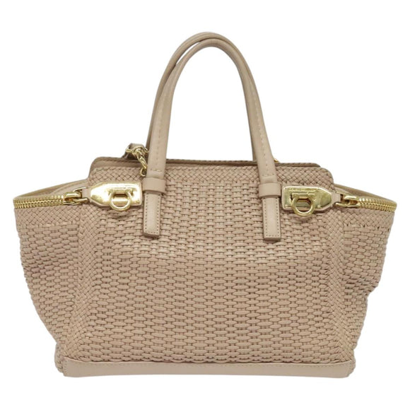 Salvatore Ferragamo Gancini Hand Bag Leather 2way Pink Gold Auth 137425