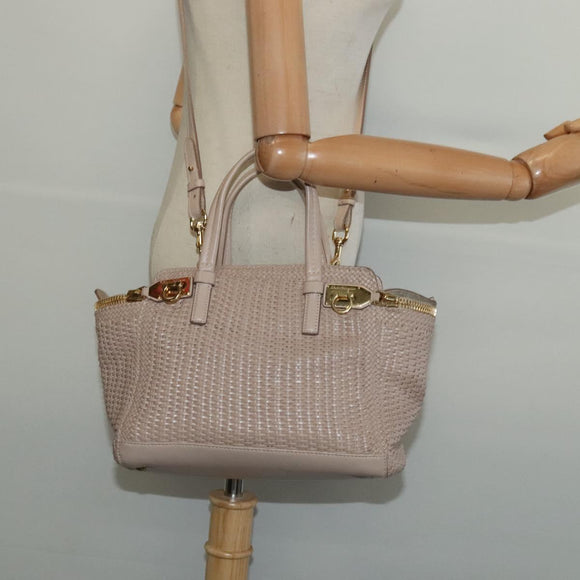 Salvatore Ferragamo Gancini Hand Bag Leather 2way Pink Gold Auth 137425