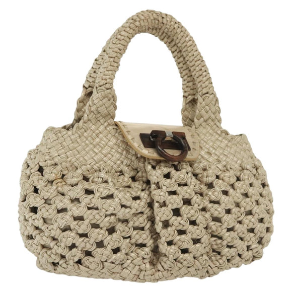 Salvatore Ferragamo Gancini Hand Bag Leather Champagne Gold Auth 137426