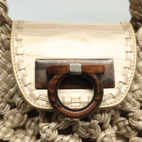 Salvatore Ferragamo Gancini Hand Bag Leather Champagne Gold Auth 137426