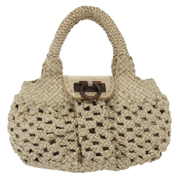 Salvatore Ferragamo Gancini Hand Bag Leather Champagne Gold Auth 137426 - 0