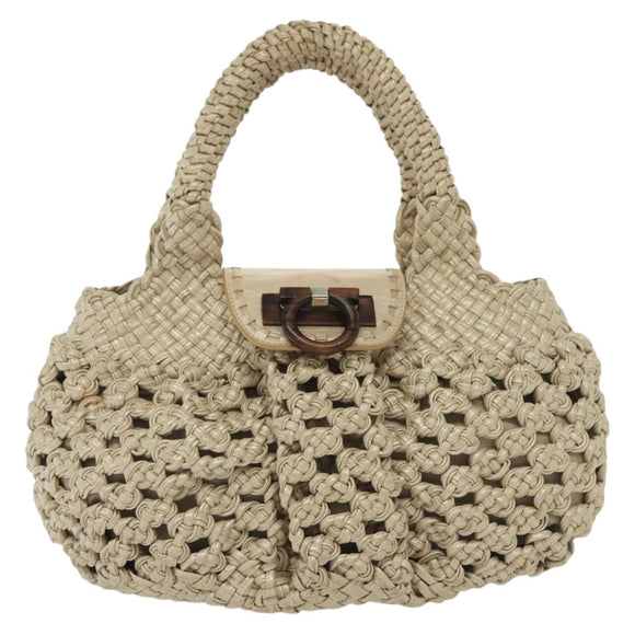 Salvatore Ferragamo Gancini Hand Bag Leather Champagne Gold Auth 137426