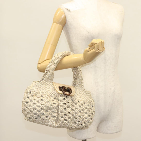 Salvatore Ferragamo Gancini Hand Bag Leather Champagne Gold Auth 137426