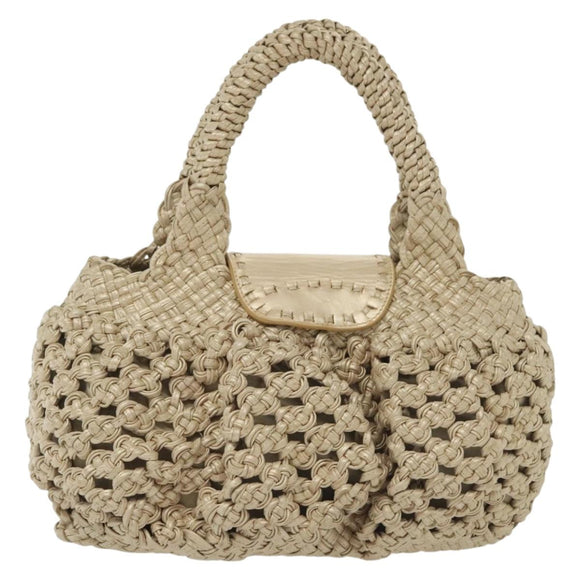 Salvatore Ferragamo Gancini Hand Bag Leather Champagne Gold Auth 137426