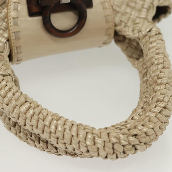 Salvatore Ferragamo Gancini Hand Bag Leather Champagne Gold Auth 137426