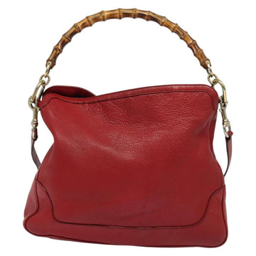 GUCCI Bamboo Hand Bag Leather 2way Red Gold 282315 Auth 137429 - 0