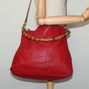 GUCCI Bamboo Hand Bag Leather 2way Red Gold 282315 Auth 137429-22