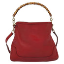 GUCCI Bamboo Hand Bag Leather 2way Red Gold 282315 Auth 137429-3