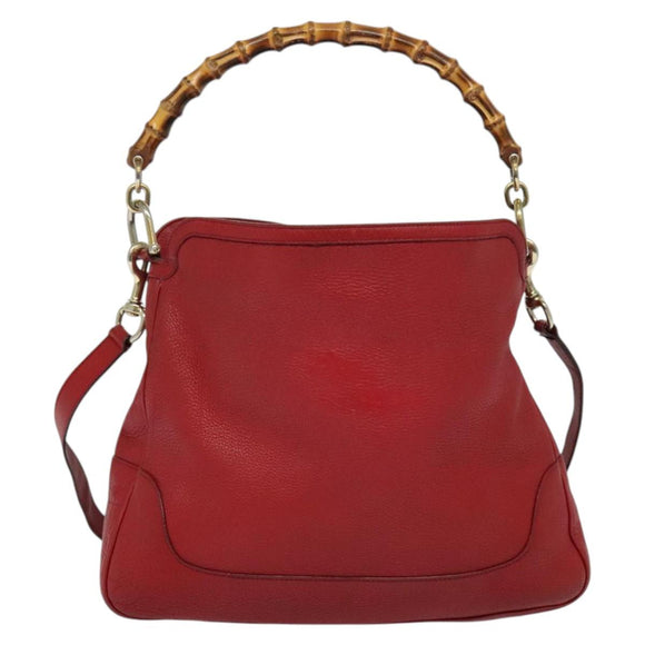 GUCCI Bamboo Hand Bag Leather 2way Red Gold 282315 Auth 137429