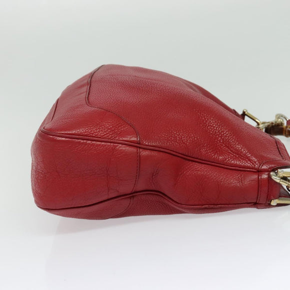 GUCCI Bamboo Hand Bag Leather 2way Red Gold 282315 Auth 137429