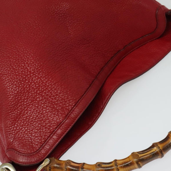 GUCCI Bamboo Hand Bag Leather 2way Red Gold 282315 Auth 137429