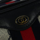 GUCCI GG Supreme Sherry Line Boston Bag PVC Navy Gold 24 012 3842 Auth 137431-18