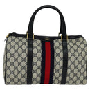 GUCCI GG Supreme Sherry Line Boston Bag PVC Navy Gold 24 012 3842 Auth 137431-13