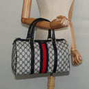 GUCCI GG Supreme Sherry Line Boston Bag PVC Navy Gold 24 012 3842 Auth 137431-22